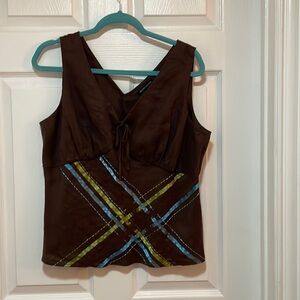 Brown Linen Sleeveless top by Valerie Stevens.